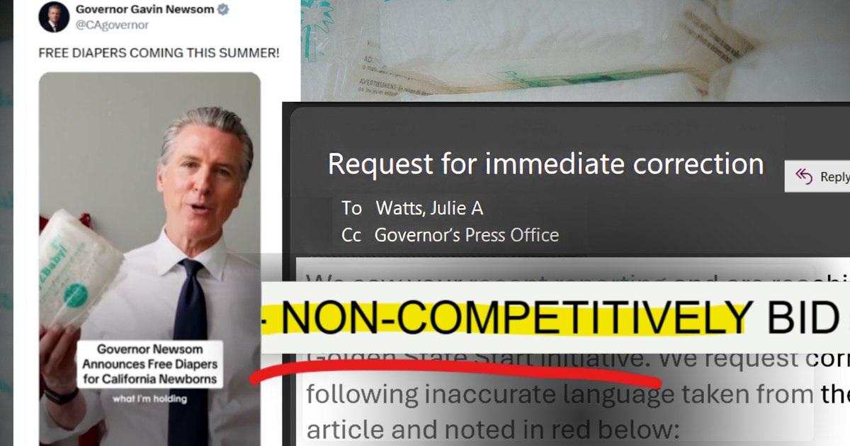 Newsom's office called our diaper contract reporting "demonstrably false." State records show what happened: Gov. Newsom's office says the no-bid deal was "competitive," the records weren't delayed, and our reporting is false. The state's own database, deadlines, and the Legislature's budget bills say otherwise. Here's the point-by-point review. #Newsom #CaliforniaPolitics #DiaperContract #NoBidDeal #GovernmentTransparency 1 8c51385d2b1ae7ba1bb49175ef55d32b6af8c7b8