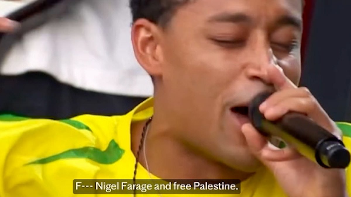 BBC airs footage of hip hop star Loyle Carner rapping 'f*** Nigel Farage' and 'free Palestine' during Reading Festival set 1 3500cbdf731c7c77fb9fc0c3b34c8486540f296cfc92d5acb7d5843cd94b50dc