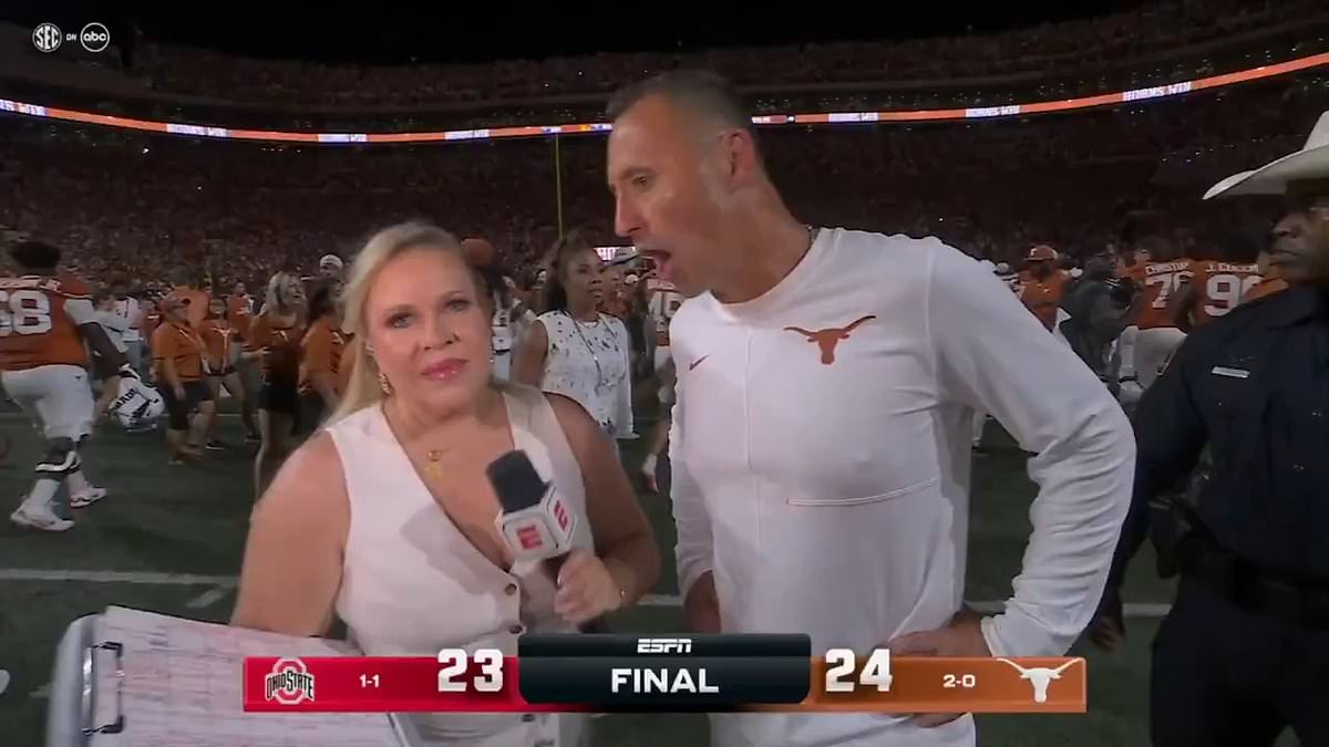 Texas coach Steve Sarkisian slammed by fans over 'classless' act to ESPN reporter on field after Ohio State win: 'Can't defend that behavior' 1 3ef582b5a9ca9befdd1457a5f87037f15e39238b2007c3d62398a47763582c57