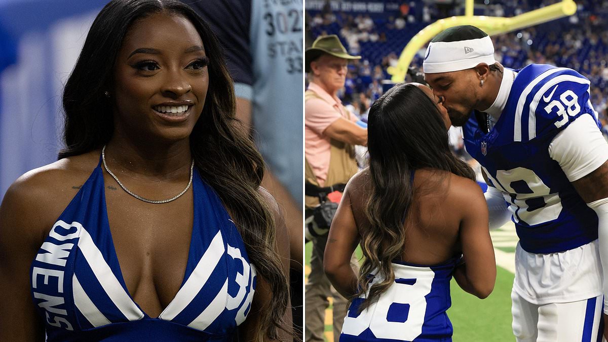 Simone Biles packs on the PDA with NFL husband Jonathan Owens as she makes sideline appearance in a very revealing outfit ahead of Colts season opener 1 f103d365abdc5946447401fa159839e3769c02606748b61216d2b3980483f587 1