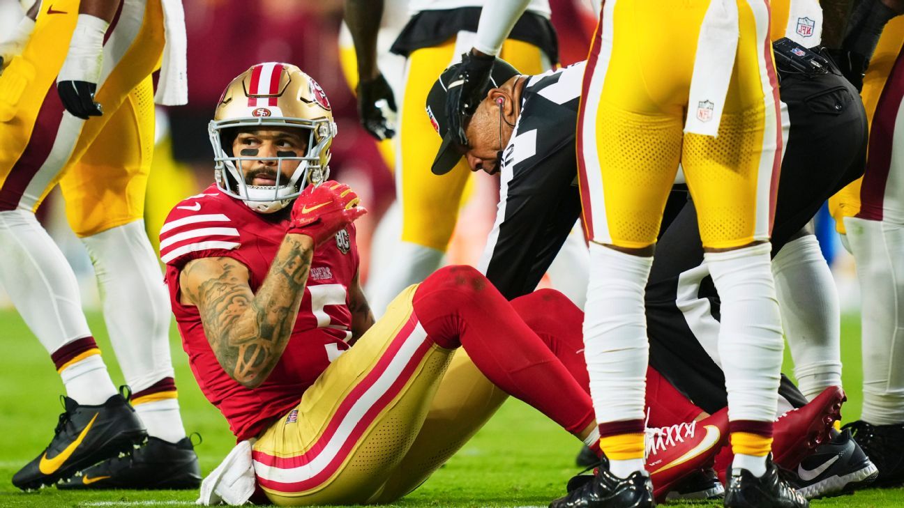 49ers' Evans exits 'MNF' early due to Achilles 1 171d8e0a7457666190f9de74f2450ea6fd3ea57c11590230bfa65cf1722f8452